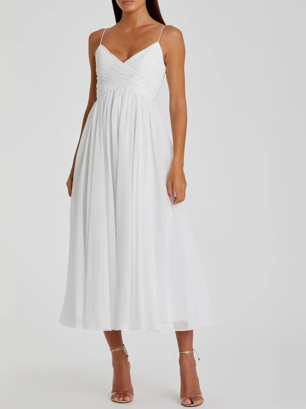 NWT Ieena Mac Duggal Faux Wrap Sleeveless Flowy Midi Dress White 70099 Sz M
